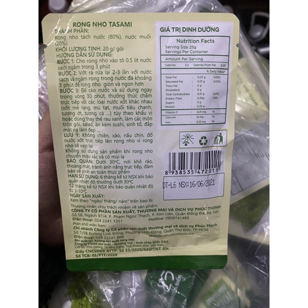 RONG NHO TÁCH NƯỚC TASAMI GÓI 20GR-Siêu rẻ | BigBuy360 - bigbuy360.vn