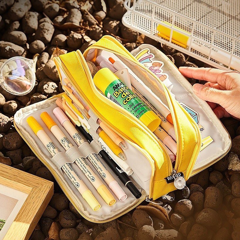 Túi Bút Vải Triple Pen Case, Túi Bút Vải, Hộp Bút Vải Canvas, Nhiều Ngăn Đa Năng Nhiều Ngăn Dễ Thương Cho Học Sinh