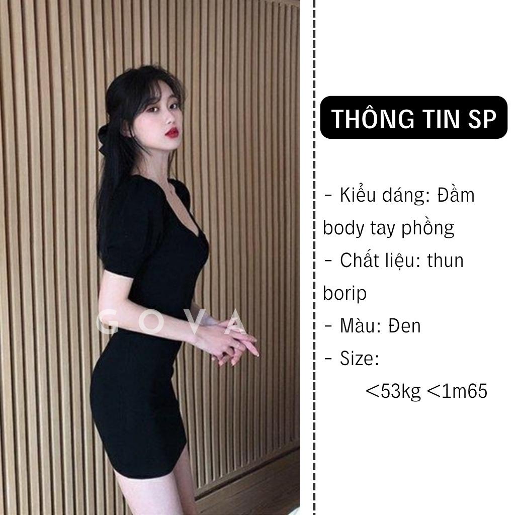 Đầm Váy Body TAY PHỒNG NHÚN NGỰC Thun Borip Kiểu Sexy Nữ, Đầm Thun Ôm Body Đẹp Gợi Cảm GOVA