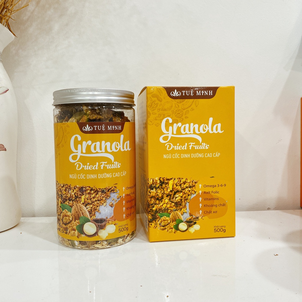 Granola Tuệ Minh ngũ cốc dinh dưỡng siêu hạt &amp; quả không đường thêm Macca, Dâu tây, Nho 500gr