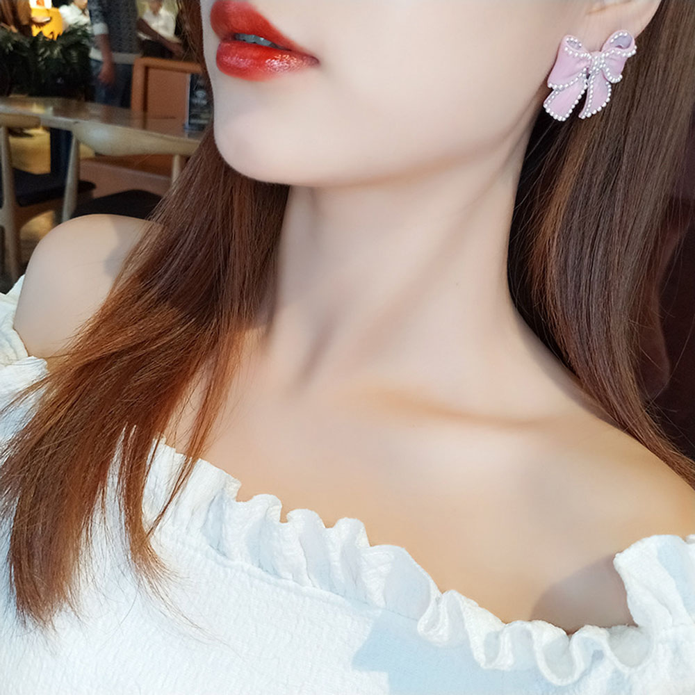 Hoa Tai Hình Nơ Đính Ngọc Trai Nhân Tạo Thời Trang Cho Nữ