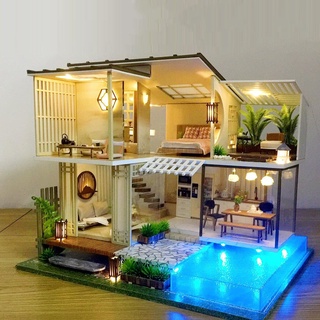 Mô hình nhà DIY Doll House Elegent and Quite Kèm Mica Chống bụi, Bộ dụng cụ, Keo dán và Bộ phát nhạc