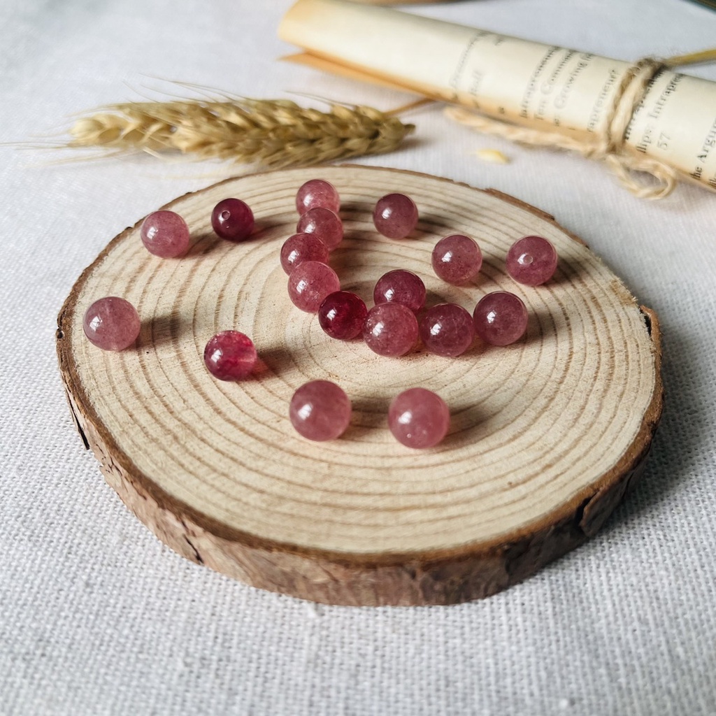 Hạt T.A Dâu Hồng Phong Thủy Handmade - Phụ Kiện Charm Bạc