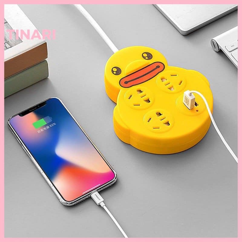 Ổ Cắm Điện Đa Năng Có 2 Cổng Sạc Usb Cho Điện Thoại, Máy Tính Bảng Hính Chú Vịt Màu Vàng Cute Ổ Điện Thông Minh