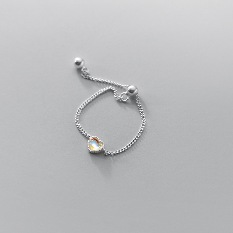 Nhẫn bạc S925 xích tim dây rút moonstone nhân tạo-Blackmeo.silver