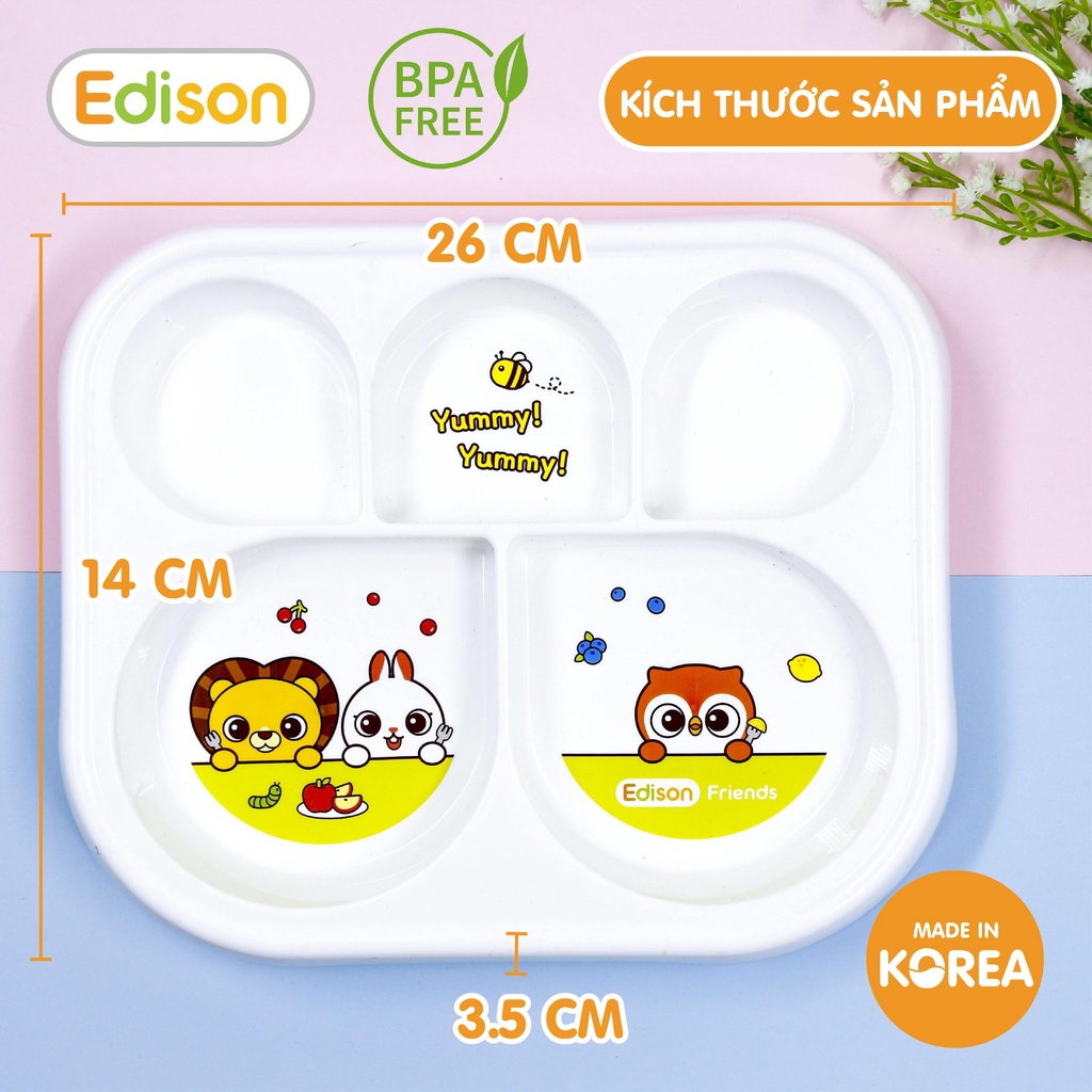 Khay ăn dặm 5 ngăn - Made in Korea - Edison Hàn Quốc có đế chống trơn cho bé mã 6872