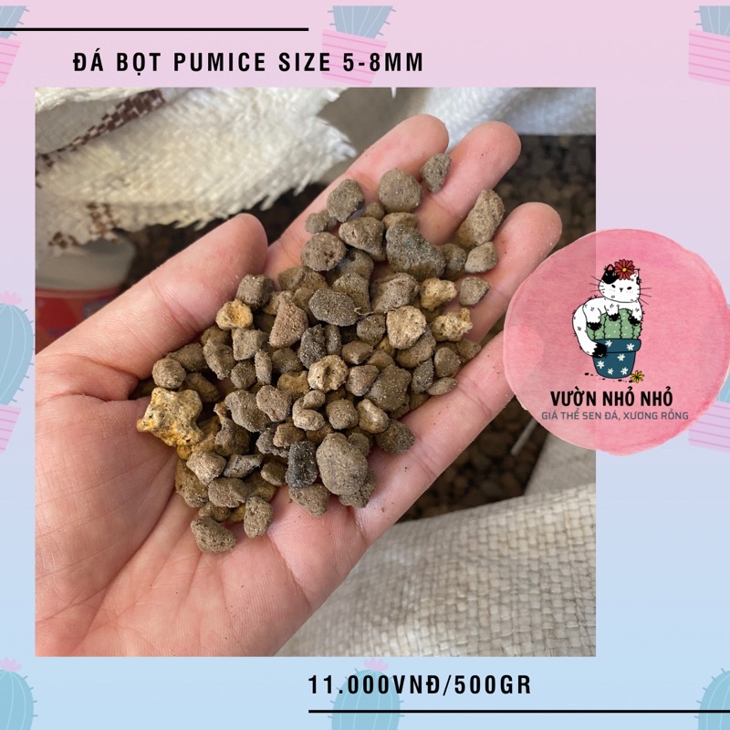 500gr Đá bọt Pumice Indo 5-8mm chuyên rải mặt, lót chậu, trộn giá thể trồng sen đá, xương rồng, lithops, lan, bonsai