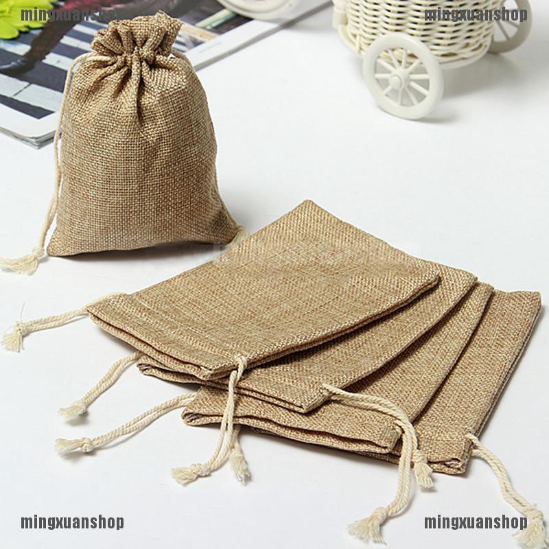 Túi Dây Rút Mini Bằng Vải Bố Mộc Mạc Dùng Để Đựng Cà Vạt Trong Tiệc Cưới