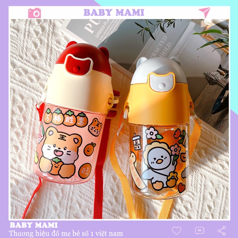 Bình Nước Đi Học Cho Bé Có Ống Hút Cute Dung Tích 470ml BN21