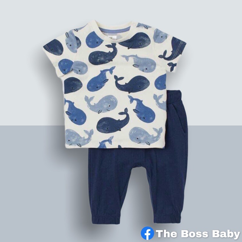 [On - SALE] Set bộ H&M áo cộc tay quần jogger cá heo xanh