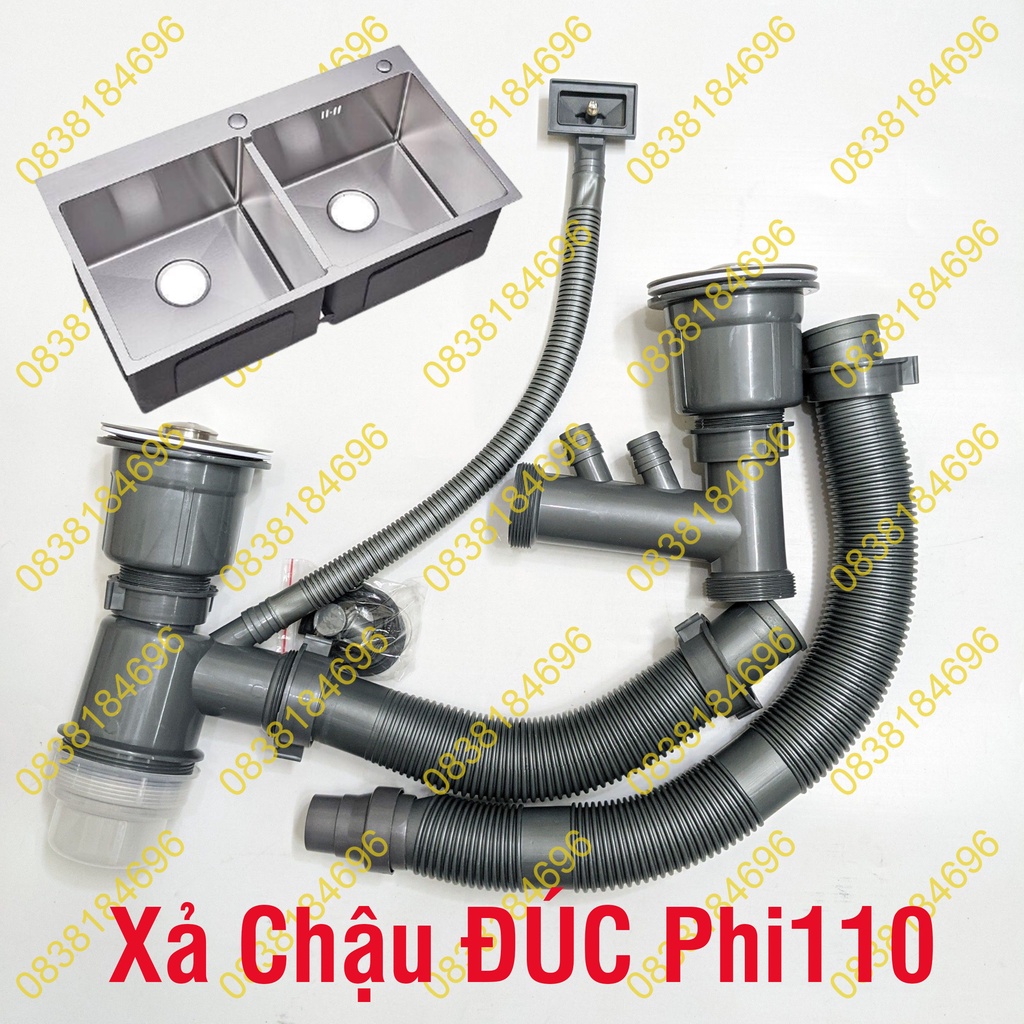 XẢ CHẬU ĐÚC TO Xi Phông Xả Chậu Rửa Chén Bát Chống Hôi Dành Cho 2 Hộc Chậu loại xả to dày chống hôi phi trên 110mm