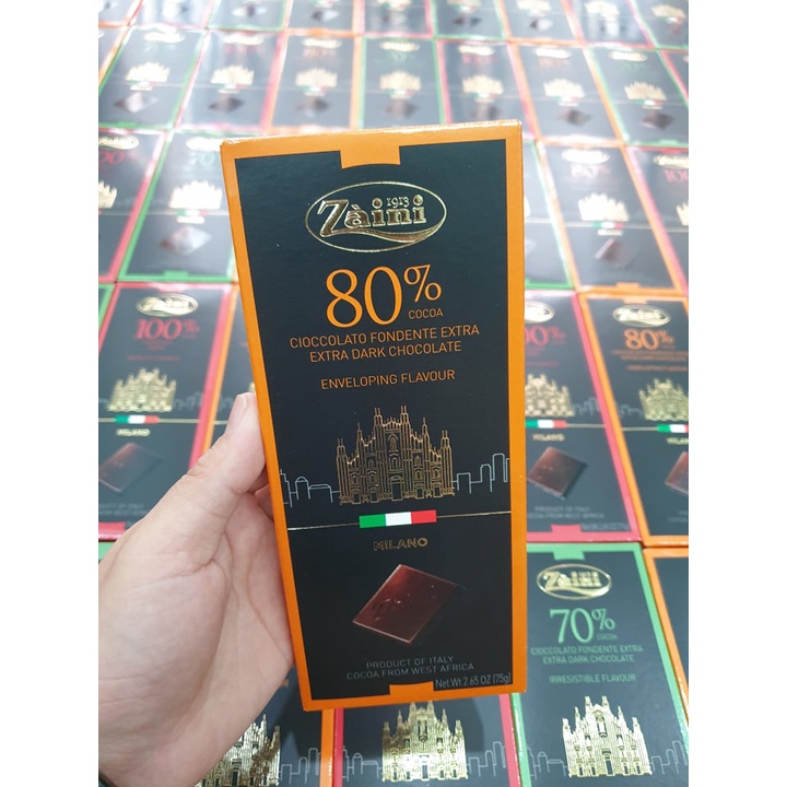 Chocolate Zaini Extra Dark Chocolate 70% Cacao thanh 75gr