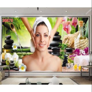Tranh 3d dán quán spa in vải lụa uv phủ bóng 2.0x1.6m