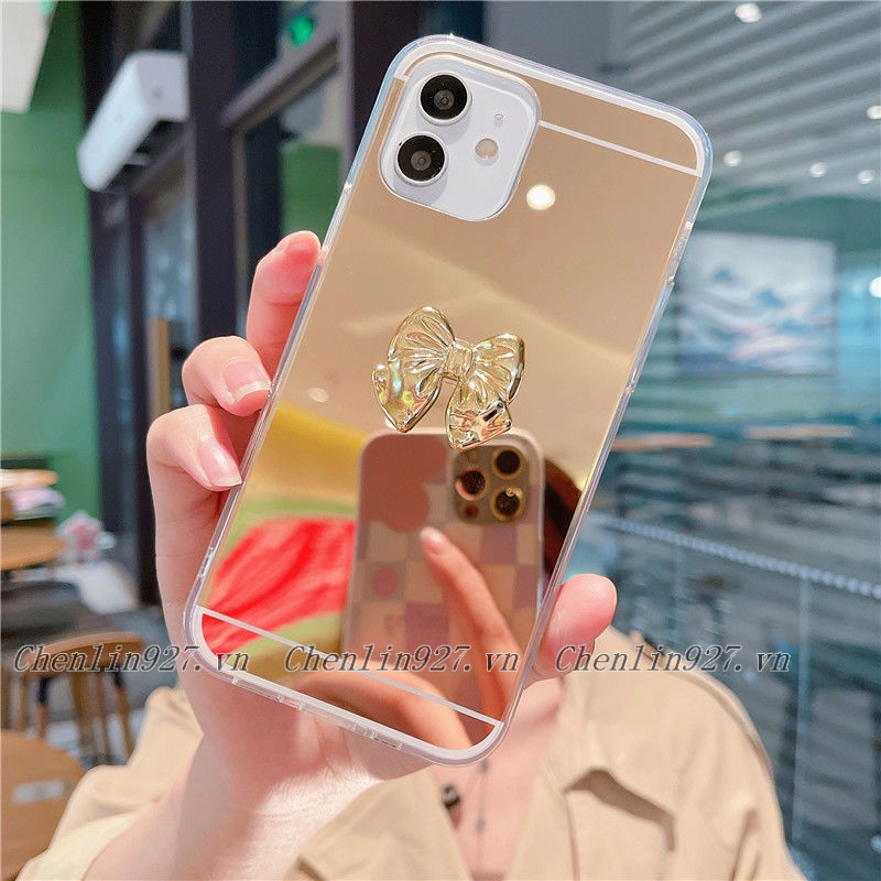 Ốp Điện Thoại Mềm Tráng Gương Đính Nơ Tay Cho Samsung S20 S21 S22 Note 8 9 10 20 Plus Ultra S20FE S21FE