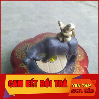 Tượng trâu với mục đồng thổi sáo mini gốm sứ Bát Tràng-12x5x8 cm làm trang trí tiểu cảnh, trang trí tết