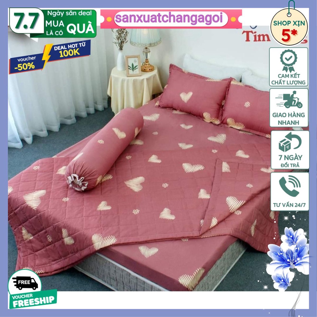 Ga Trải Giường,Ga Chun Bọc Đệm Poly Cotton 1m2 1m4 1m5 1m6 1m8-sanxuatchangagoi mẫu tim xước