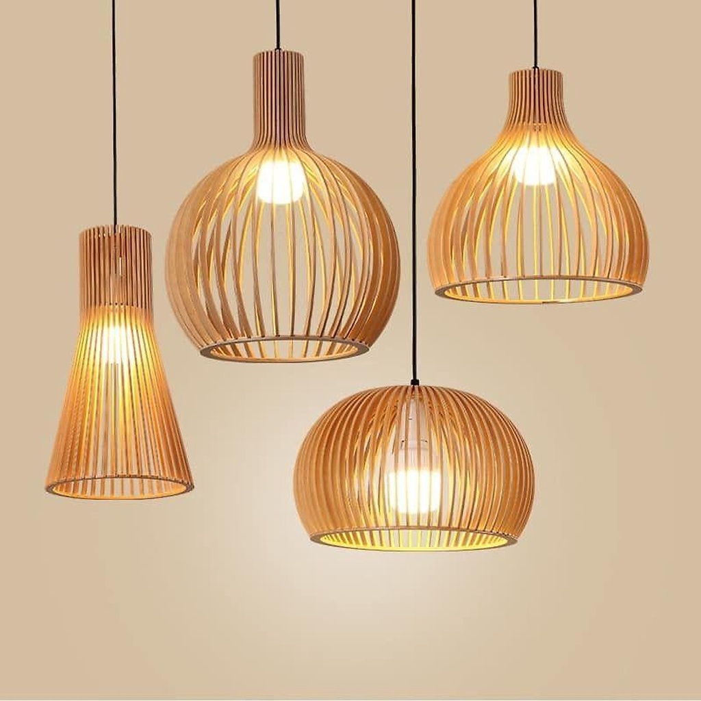Đèn gỗ thả trần, đèn trang trí trần nhà bằng gỗ đẹp dùng trang trí trong phòng, không gian thư giãn
