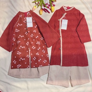 Áo dài cách tân mặc tết cho mẹ và bé chất nhung organza cao cấp mềm mịn