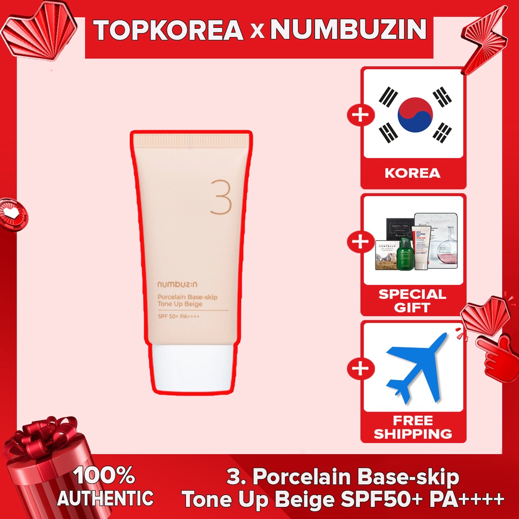 /// Numbuzin No. 3 Porcelain Grain Pads Skip Tone Up Beige 50ml SPF50+ PA++++ ///  Kem nền gốm sứ Numbuzin số 3 nâng tông bỏ qua lớp nền màu beige 50ml SPF50 + PA ++++ / TOPKOREA / Shipping from korea