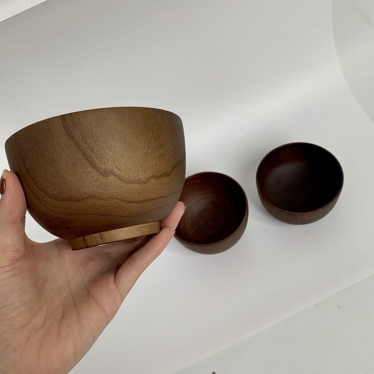 Bát Ăn Cơm Gỗ Xoan, Bát Gỗ Decor Trang Trí Chụp Ảnh Phong Cách Nhật Bản Màu Nâu Đen Của Vitrapro