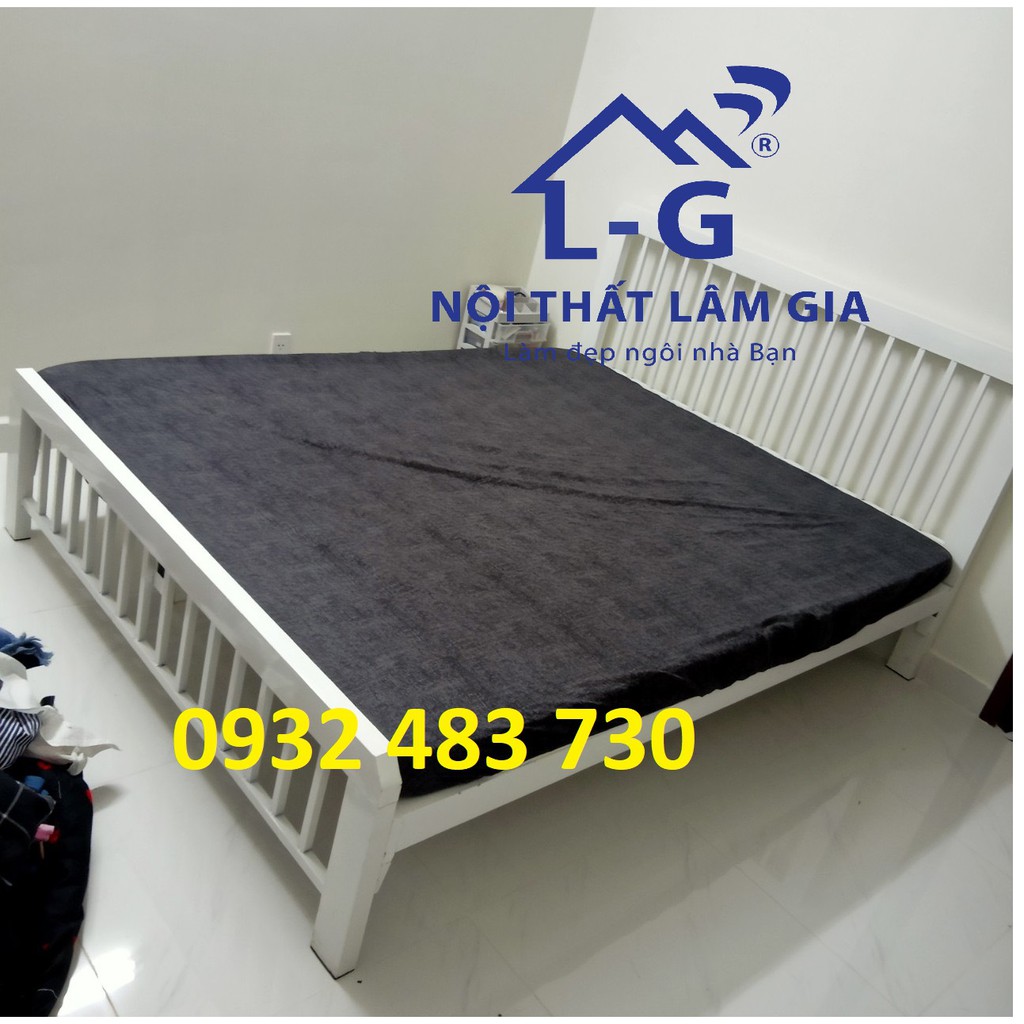 Giường sắt ngủ hiện đại đơn giản mẫu sọc vuông 48 cao cấp rộng 1mx2m-freeship