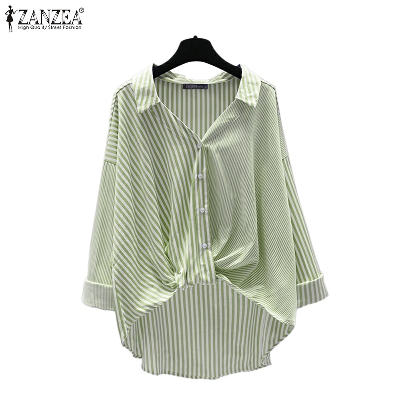 Áo sơ mi ZANZEA tay dài họa tiết kẻ sọc trẻ trung thời trang dành cho nữ