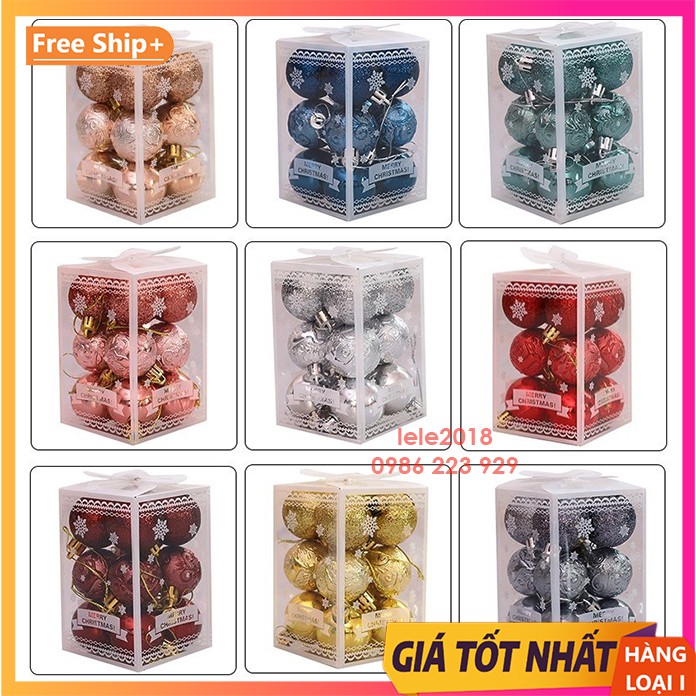 Set 12 quả châu 4cm hoa văn cao cấp trang trí Noel giáng sinh