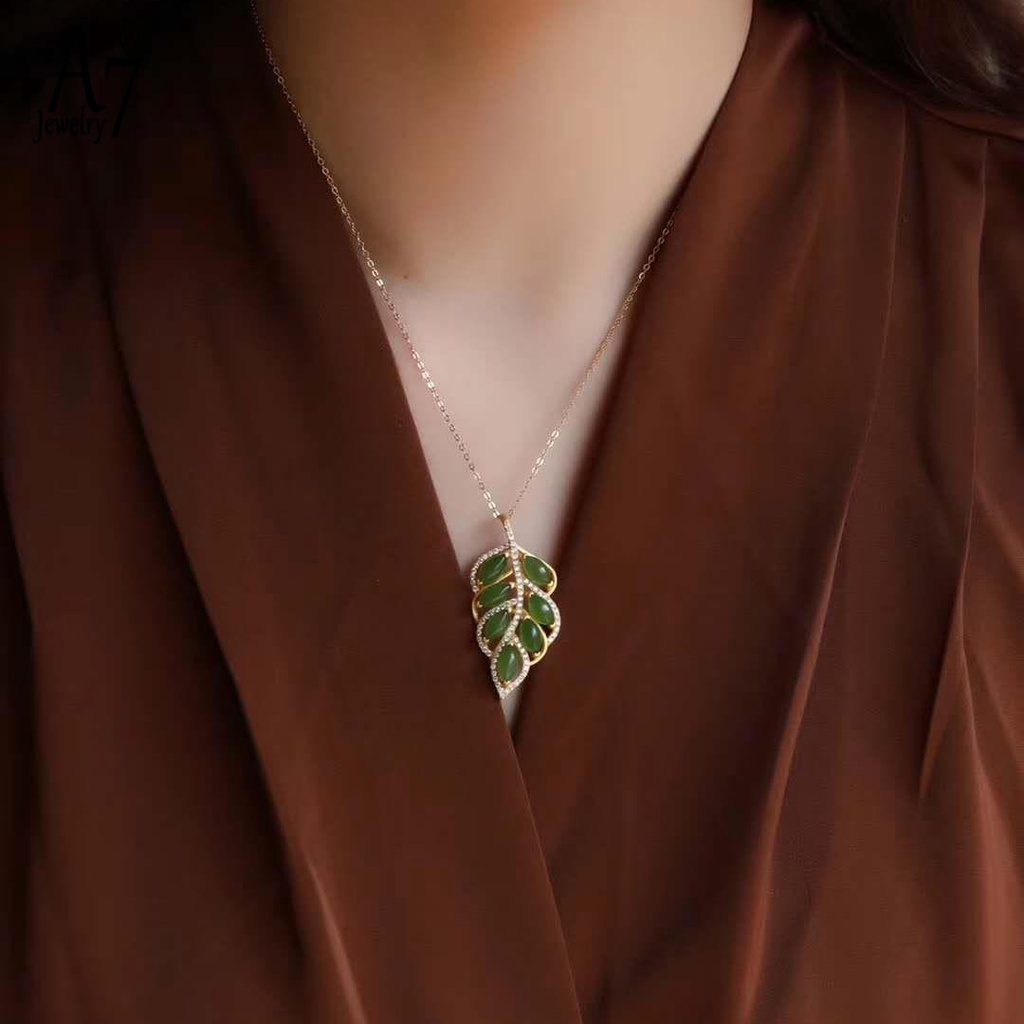 Vòng cổ Bạc S925 Mặt Đá Mã Não Xanh Lá Chống Thấm Nước Lên Màu Nhanh