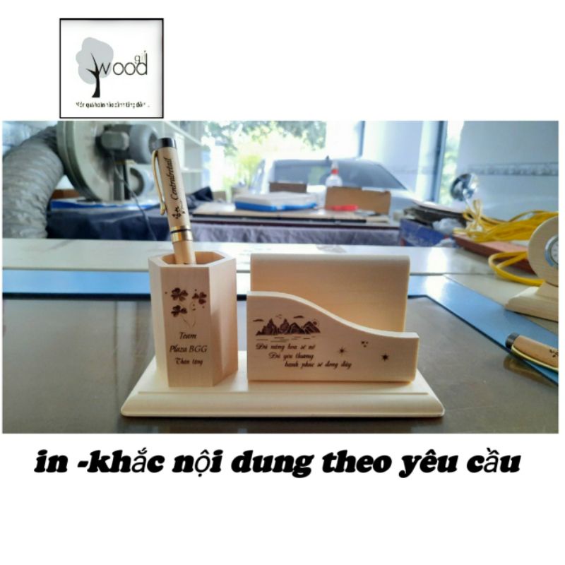 Bộ cấm bút để bàn,gia công bằng gỗ tự nhiên, hình ảnh thật(in khắc nội dung theo yêu cầu )