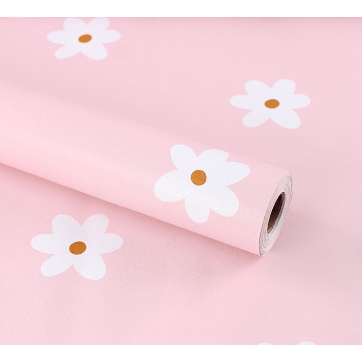 1 mét decal giấy dán tường HOA SÁU CÁNH TRẮNG khổ 45cm keo sẵn