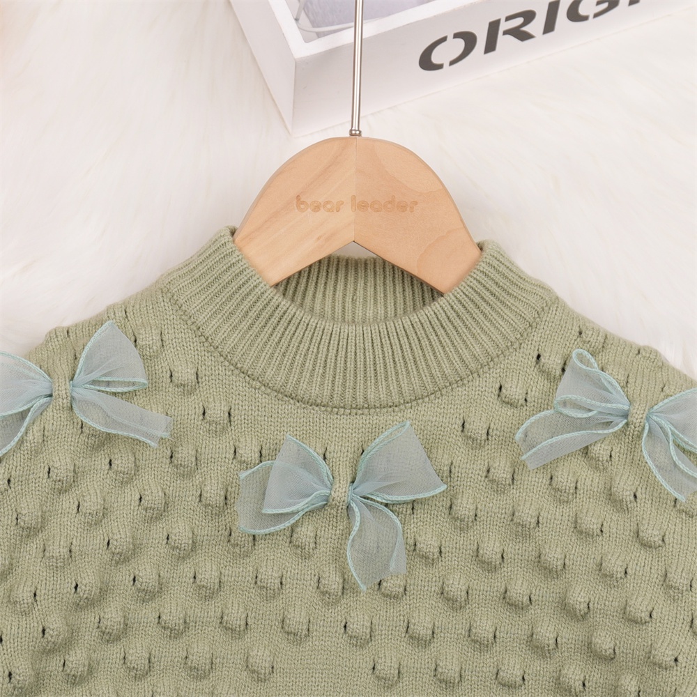 Áo sweater BEAR LEADER cổ tròn thời trang thu đông Hàn Quốc dành cho bé gái 2-6 tuổi