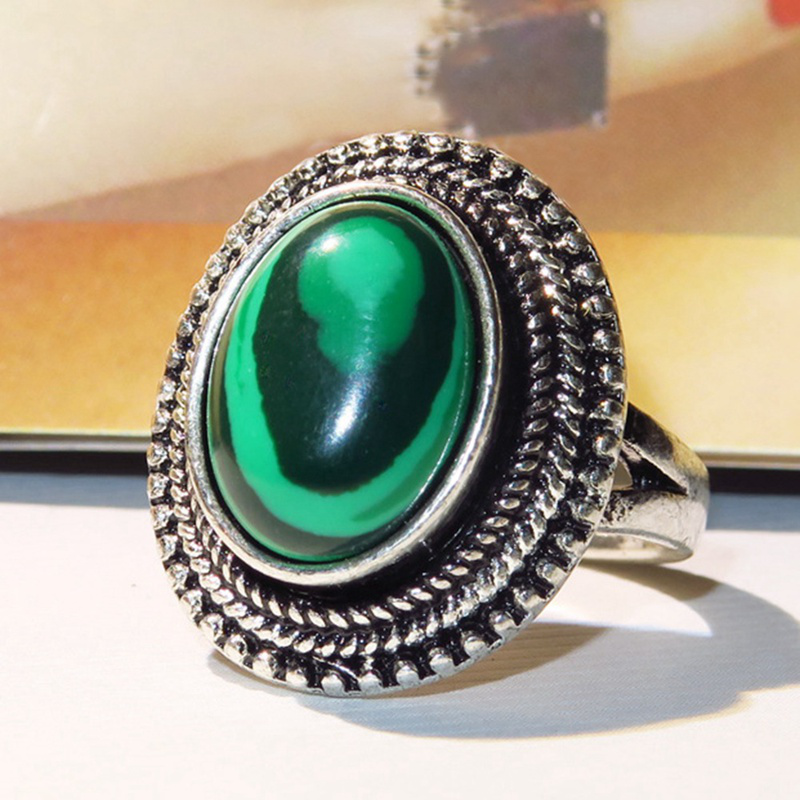 Nhẫn đính đá malachite phong cách cổ điển size 6-10