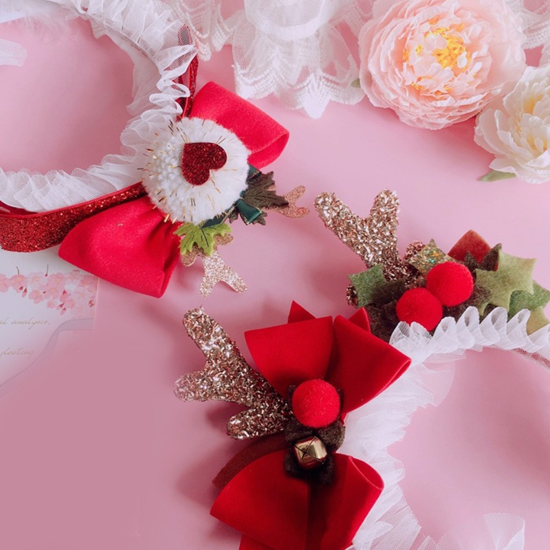 Băng Đô Cài Tóc Bằng Lưới Phối Ren Hình Tuần Lộc Giáng Sinh Năm Mới