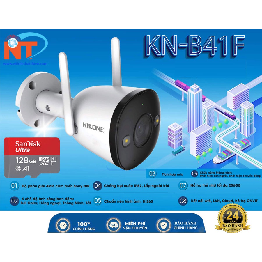 CAMERA QUAN SÁT IP WIFI KBONE KN-B41F ĐỘ PHÂN GIẢI 4.0 MEGAPIXEL, FULL COLOR