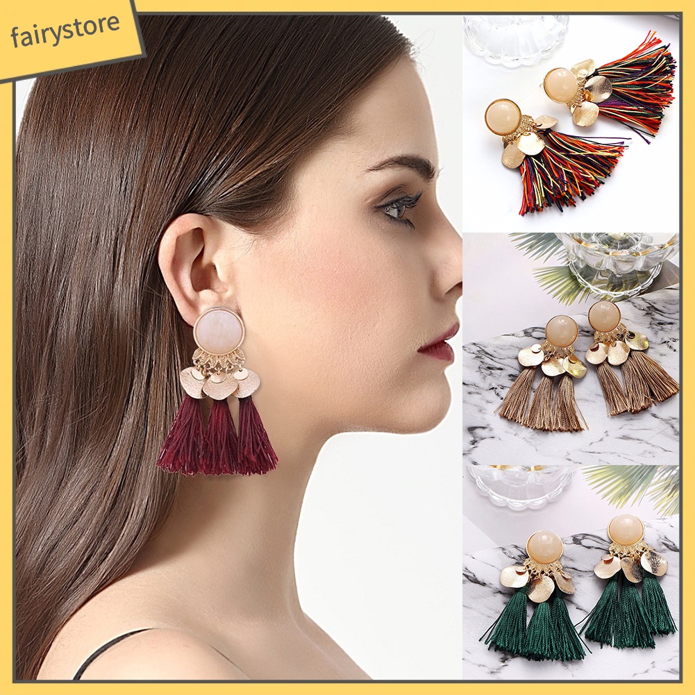 Cặp khuyên tai thời trang đính tua rua phong cách Bohemian độc đáo cá tính cho nữ