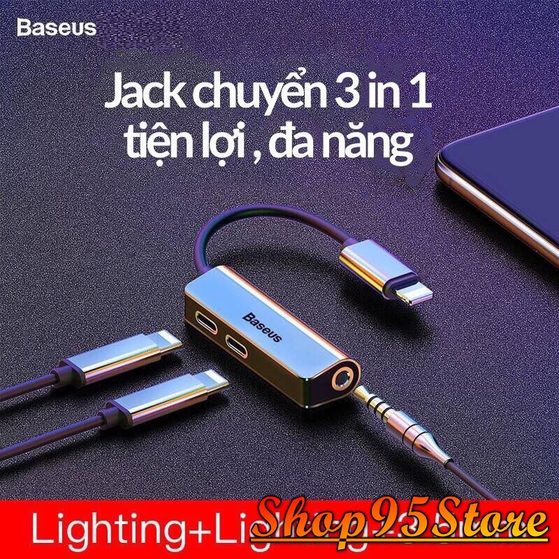 Jack chuyển đổi 3 in 1 vừa nghe vừa sạc hỗ trợ mic hàng chính hãng baseus  L52