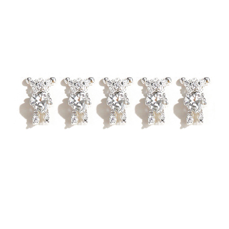 Set 5 Phụ Kiện Trang Trí Móng Tay Hình Gấu 3D Bằng Hợp Kim Xinh Xắn