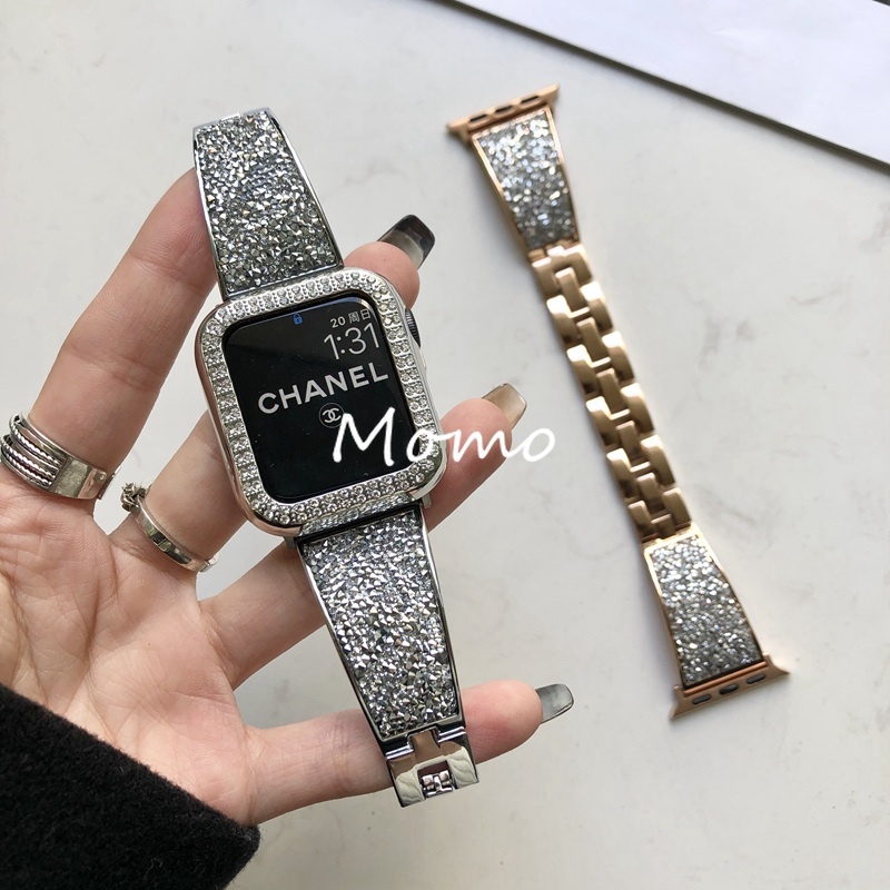 Dây Đeo Inox Đính Đá Sang Trọng Cho Đồng Hồ Thông Minh Smart Watch Series 7 6 5 4 41mm 45mm 40mm 44mm