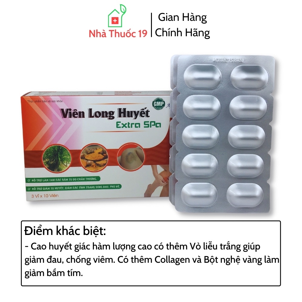 Viên Long Huyết Extra Spa - Hỗ Trợ Giảm Tụ Huyết, Giảm Sưng Đau Phù Nề, Giúp Tan Bầm Tím Do Chấn Thương (Hộp 30 Viên)