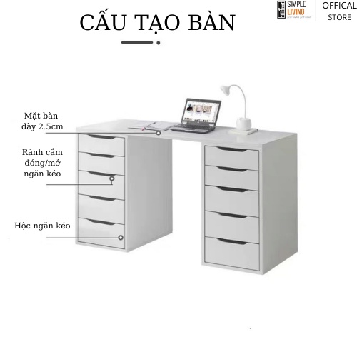 Bàn gỗ 2 hộc IKEA gỗ MDF nhập khẩu phù hợp làm bàn trang điểm bàn gamming bàn làm việc tại nhà dài từ 120cm đến 200cm