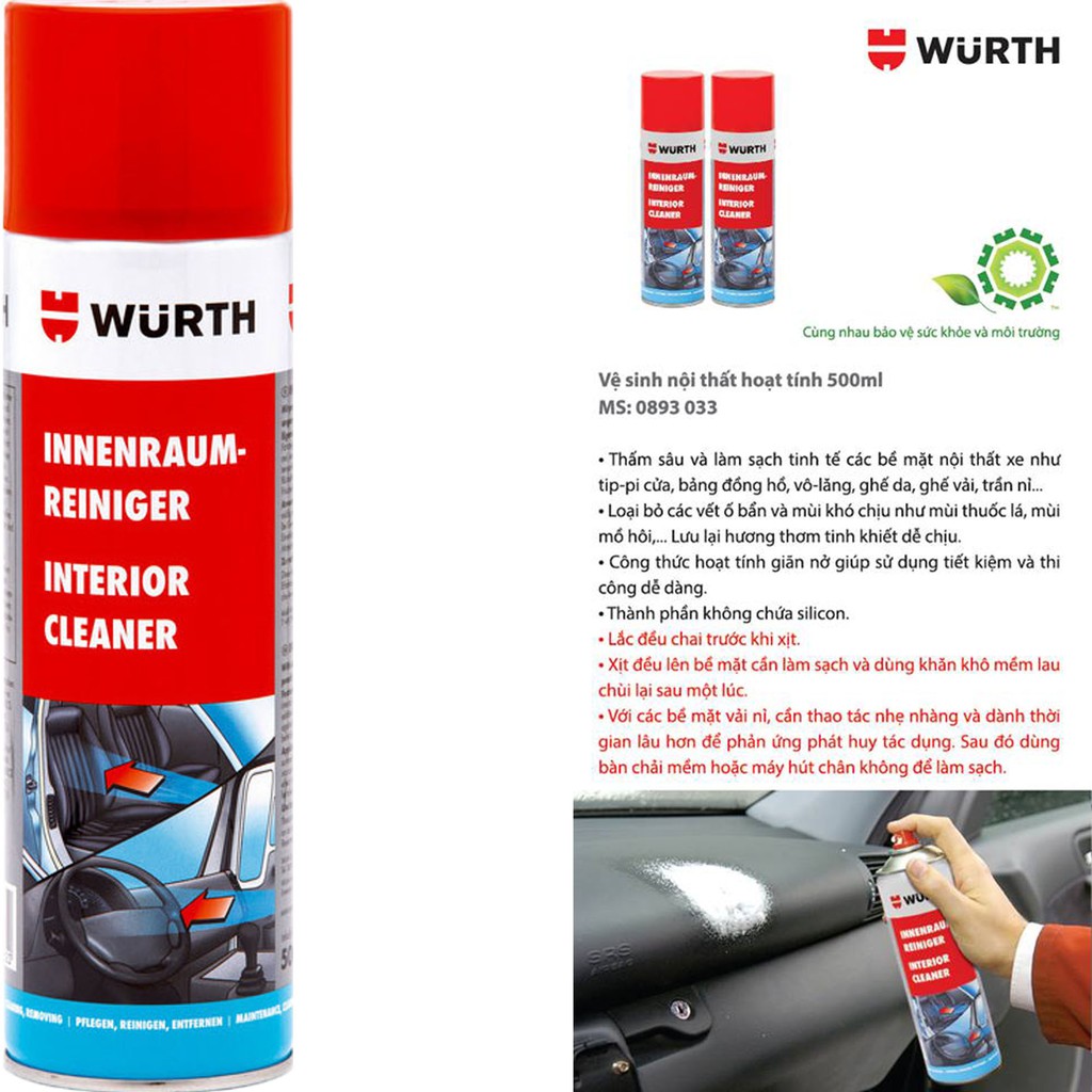 Vệ sinh nội thất Wurth dạng bọt hoạt tính lau ghế da, trần nỉ, taplo
