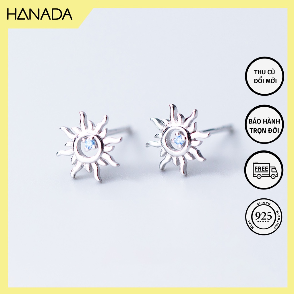 Bông Tai Bạc 925 Hanada E.1.S.140.N12.0326 Mặt Trời Đá