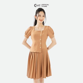 Váy cổ U dập ly CCHAT