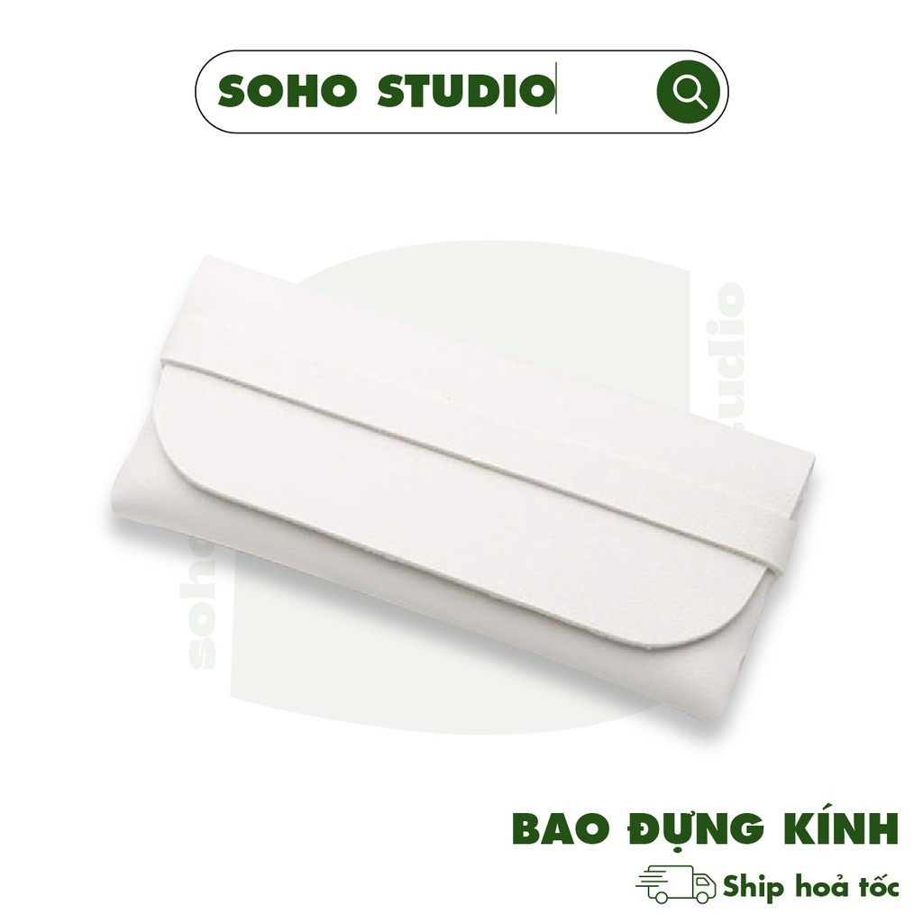 Bao da đựng mắt kính Soho Studio da mềm Hàn Quốc màu trắng có vạt cài bảo vệ kính - kích cỡ vừa túi nhỏ gọn tiện lợi