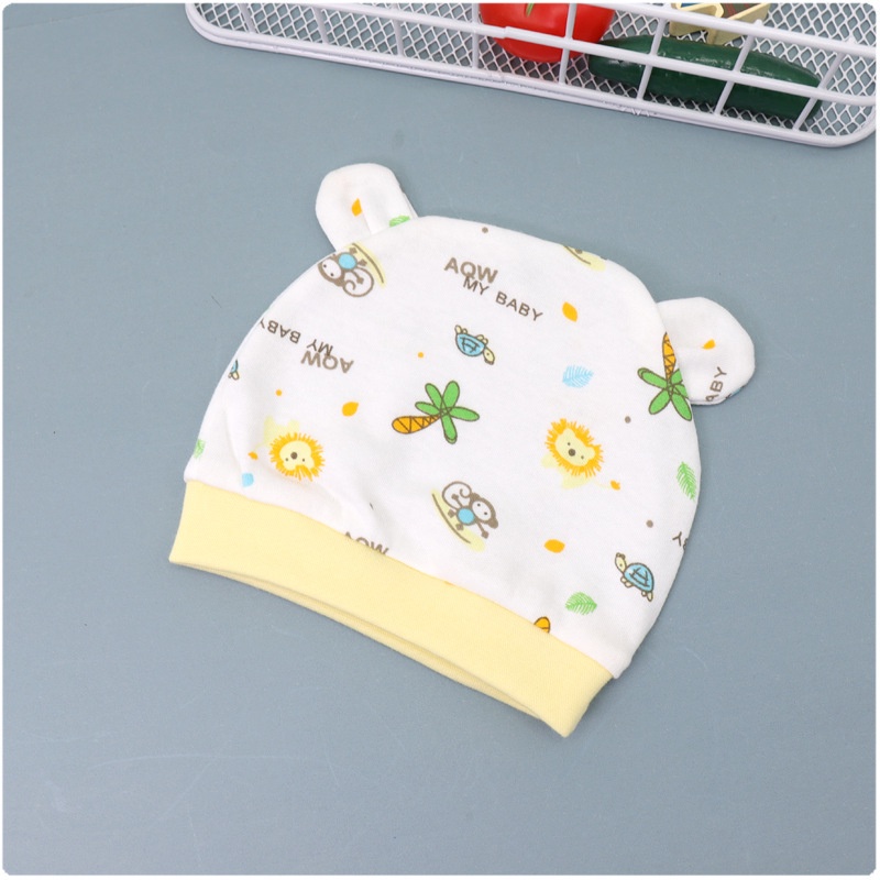 Mũ Che Thóp Cotton Cho Bé Sơ Sinh, Mũ Cotton Hữu Cơ Tự Nhiên Giữ Ấm Đầu,Chi Tiết Hoạt Hình Dễ Thương