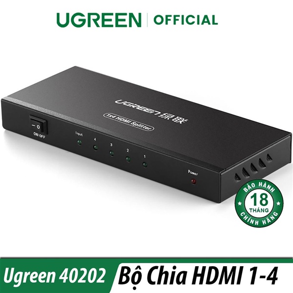 Bộ Chia Cổng HDMI 1 Ra 4 Hỗ Trợ Full HD Ugreen 40202 Chính Hãng ( kèm Adapter)