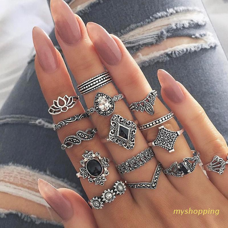 Set 15 nhẫn đeo khớp ngón tay phong cách vintage cho nữ