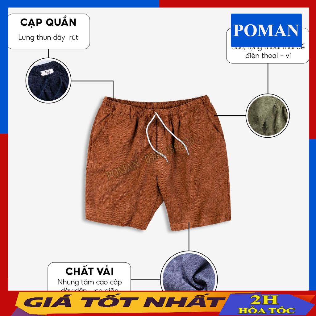 Quần đùi nam nhung tăm form unisex chất mát mẻ, Quần short nam mặc nhà trẻ trung co dãn 4 chiều QD06 - POMAN
