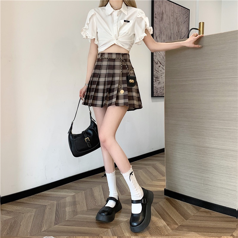Chân Váy Lưng Cao Họa Tiết Sọc Caro Thời Trang Mùa Hè Theo Phong Cách Hàn Quốc Cho Nữ