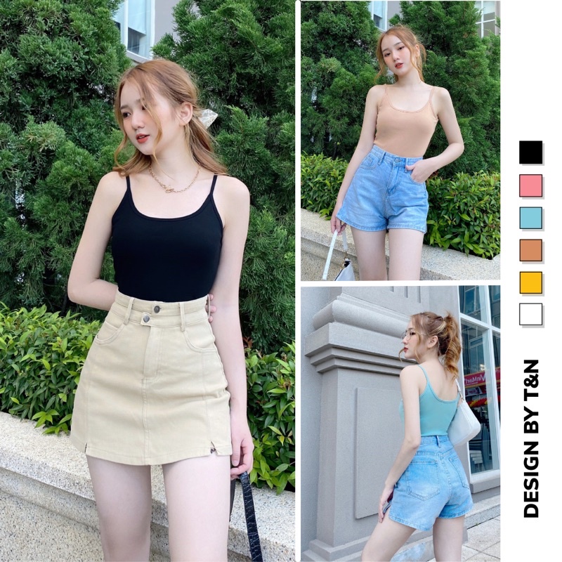 Áo 2 dây croptop nữ kiểu dáng basic ôm body T-N TUẤN NGA COLLECTION, 6 màu đen trắng xanh lá dễ phối đồ